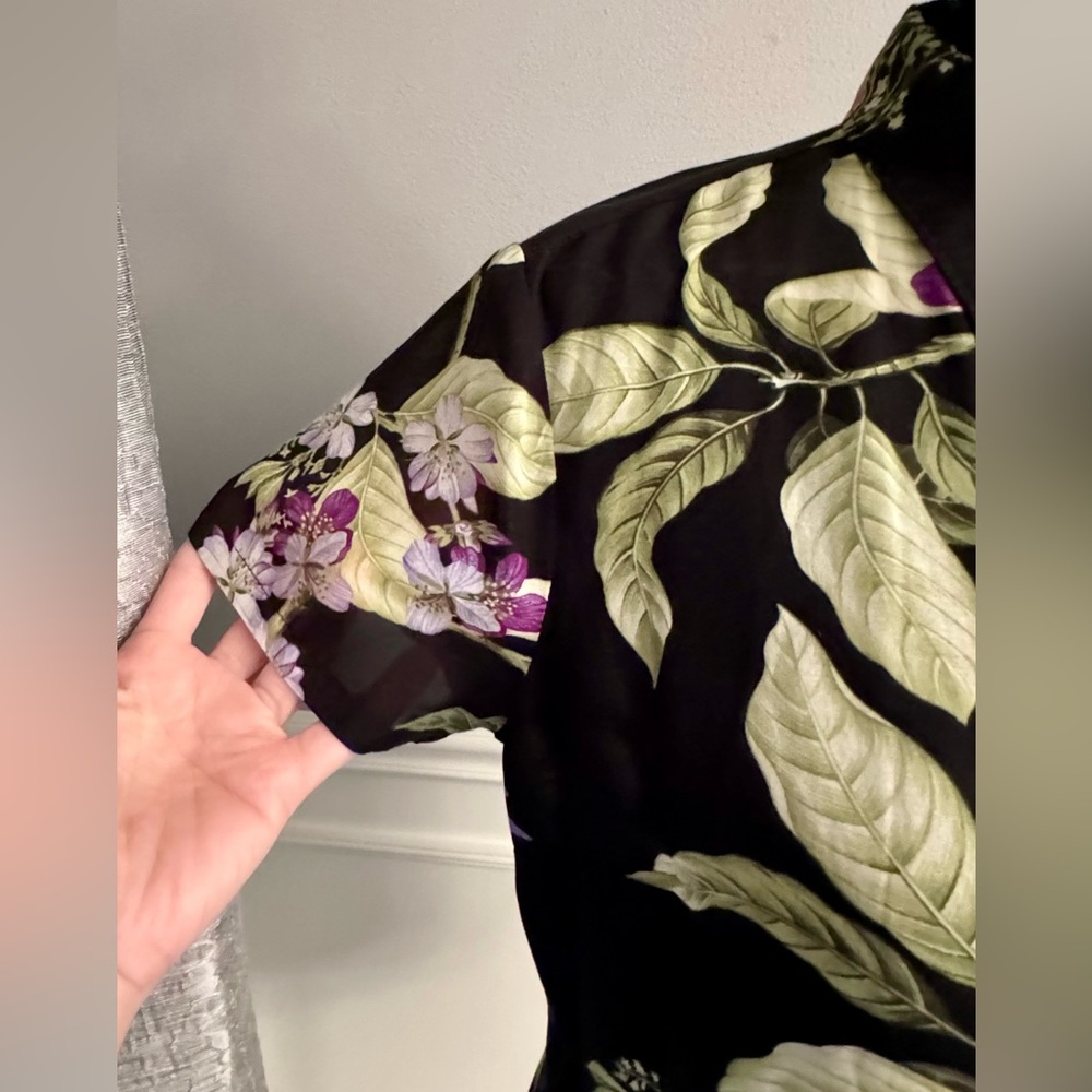 Tommy Bahama silk cotton black Hawaiian print short sleeve snap front shirt m - Picture 3 of 10